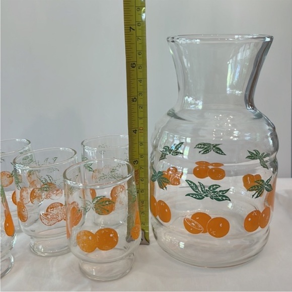 Vintage Orange Juice‎ Carafe Decanter 5 Matching Juice Glasses - Picture 10 of 11